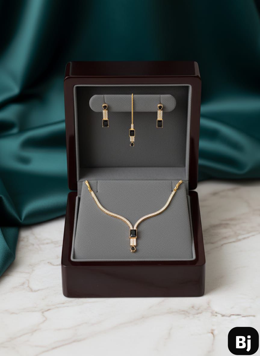 Fancy Beautiful Party Wear Full Zircon Stones Necklace With Earings And Tika