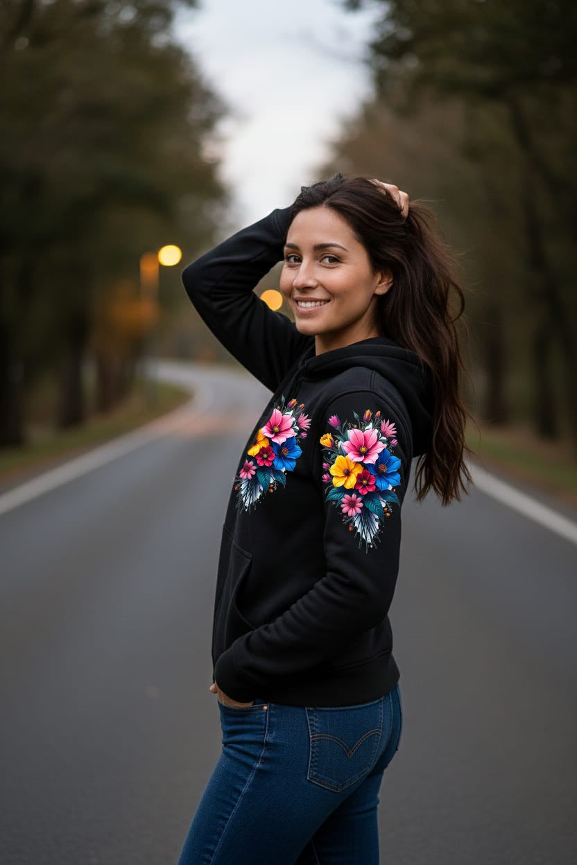Zipper Stylish Hoodie ✨ Digital Flower Print (DTF) 🌺🌷🌺 Water proof and heat proof print
