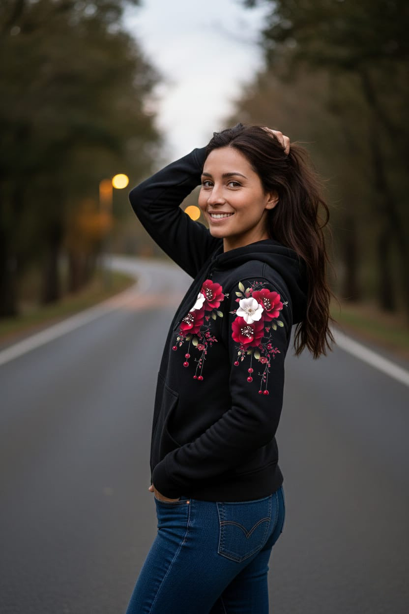 Zipper Stylish Hoodie ✨ Digital Flower Print (DTF) 🌺🌷🌺 Watter prpf and heat proof print