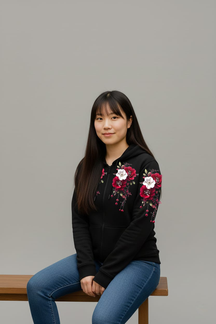 Zipper Stylish Hoodie ✨ Digital Flower Print (DTF) 🌺🌷🌺 Watter prpf and heat proof print