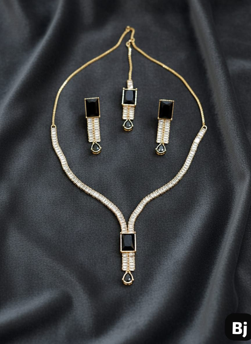 Fancy Beautiful Party Wear Full Zircon Stones Necklace With Earings And Tika