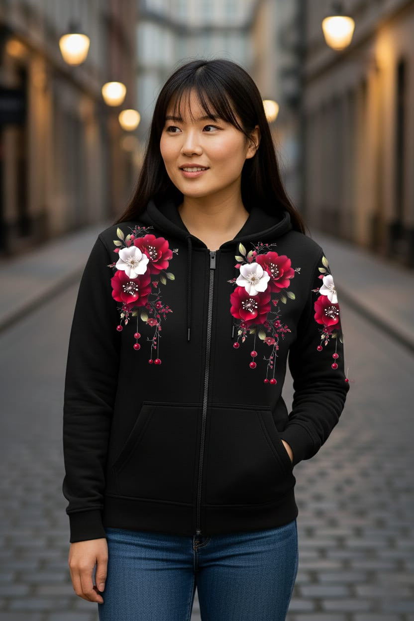 Zipper Stylish Hoodie ✨ Digital Flower Print (DTF) 🌺🌷🌺 Watter prpf and heat proof print