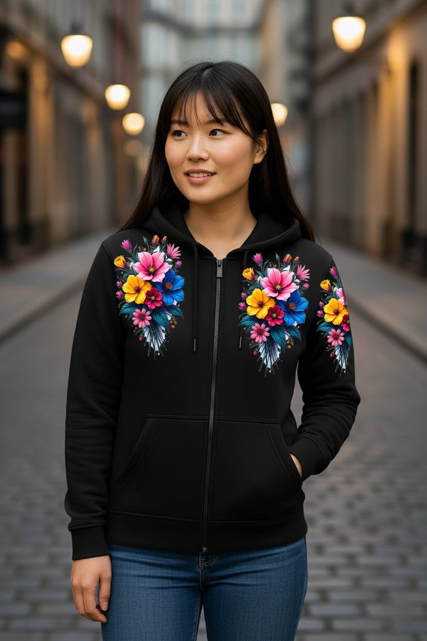 Zipper Stylish Hoodie ✨ Digital Flower Print (DTF) 🌺🌷🌺 Water proof and heat proof print