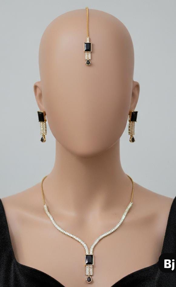 Fancy Beautiful Party Wear Full Zircon Stones Necklace With Earings And Tika