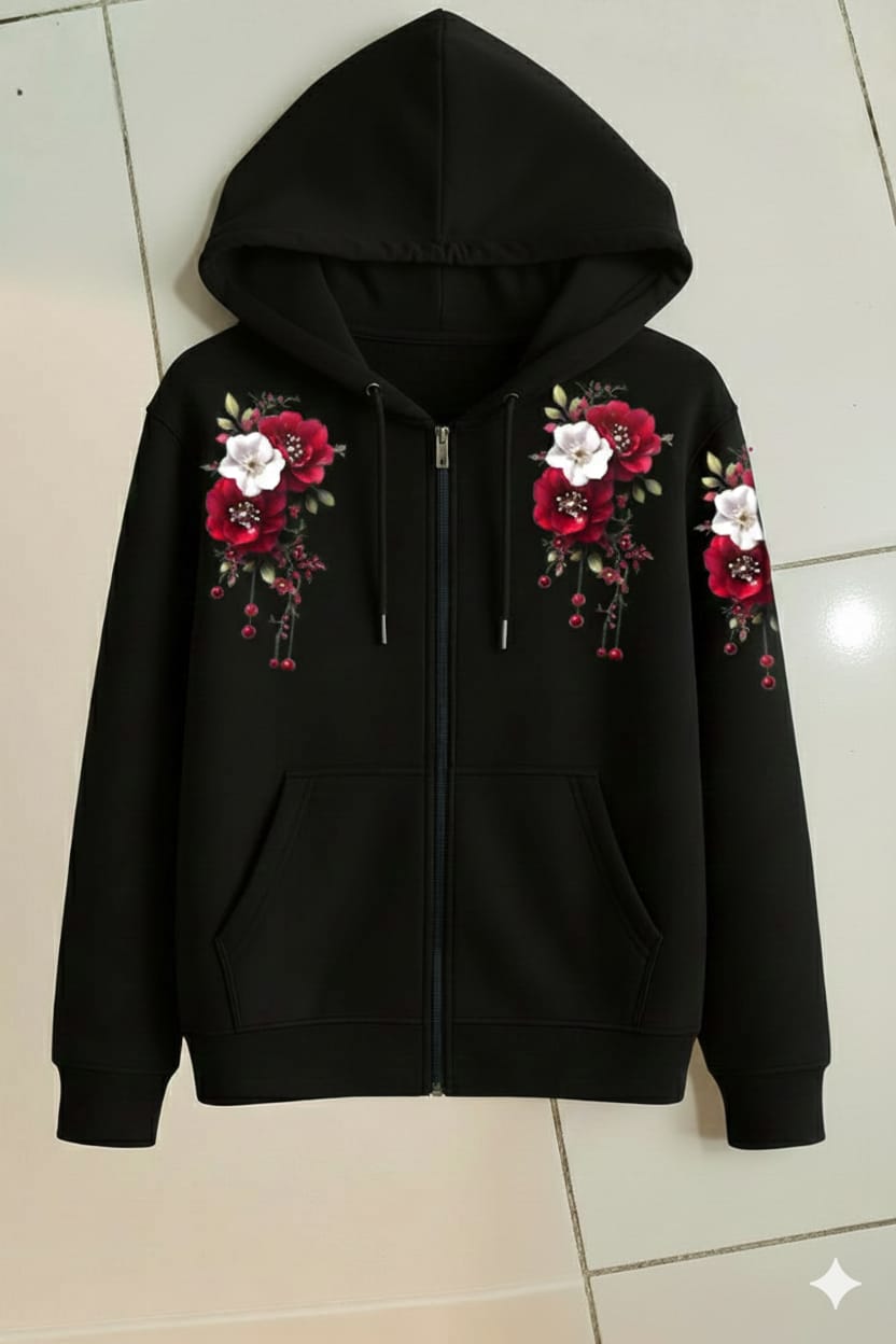 Zipper Stylish Hoodie ✨ Digital Flower Print (DTF) 🌺🌷🌺 Watter prpf and heat proof print